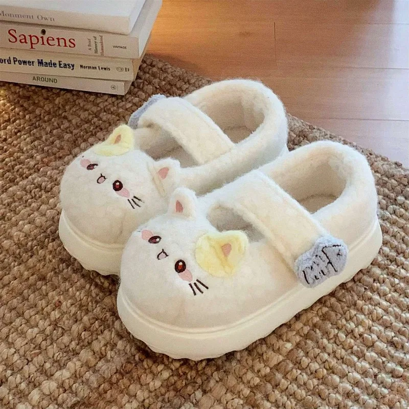 Original Japanese Kawaii Lolita Cotton Shoes Autumn Winter Girls Slippers Cute Cartoon Cat Indoor Magic Tape Thick Sole Shoes