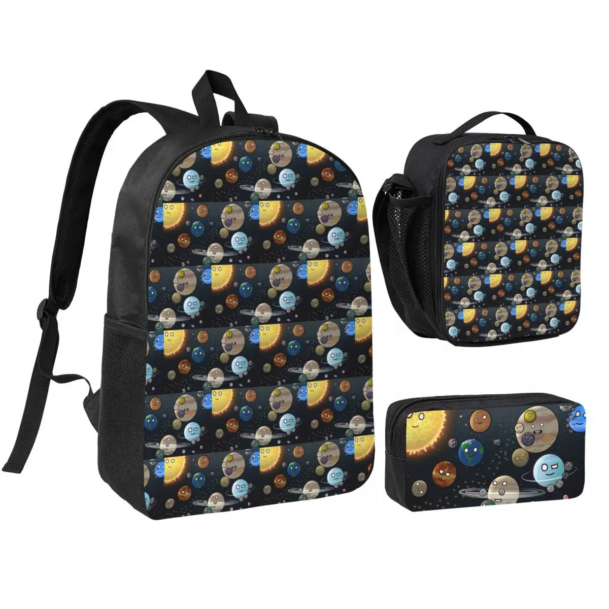 Planet Space In Solar System Backpack Boys Girls BookBag School Bag Shoulder Bags 3ps Insulated Lunch Bag Pencil Case