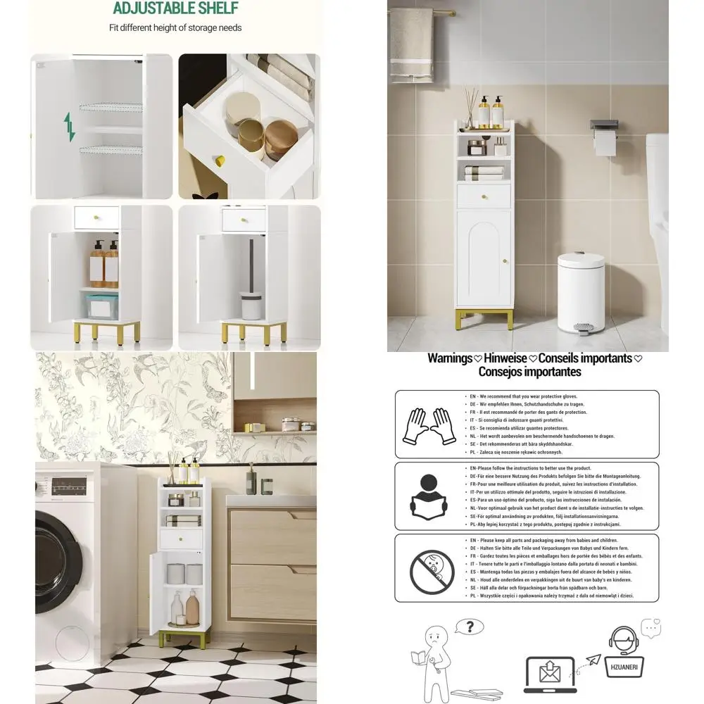 

Bathroom Storage Cabinet, Corner Floor Cabinet with Drawers and Doors, Narrow Toilet Paper Holder, Bathroom Organizer with Adjus