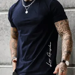 Gym Mens T Shirt Summer Loose Multicolor Alphabet Print Slim Fit Casual Sports Round Neck Short Sleeve Men Gym Sportswear TShirt