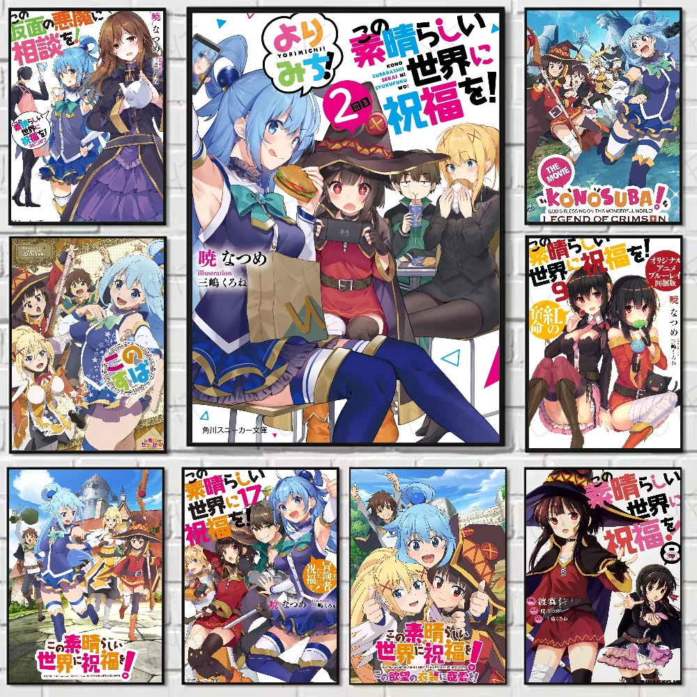 Póster estampado de Manga k-konosuba de Anime, alta calidad, impermeable, arte de pared, carteles de películas para sala de estar, dormitorio, decoración Retro para habitación, regalo, 1 ud.