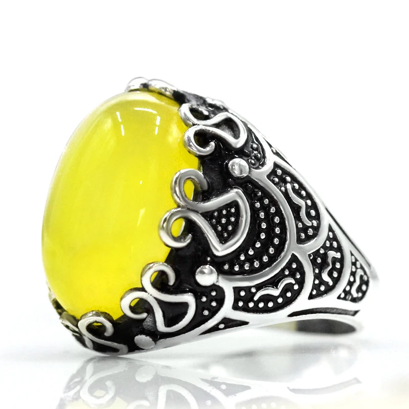 S925 فضة اليدوية خاتم العقيق الأصفر الطبيعي حجر Türkiye الفاخرة الرجال حفلة عطلة الأزياء والمجوهرات هدية