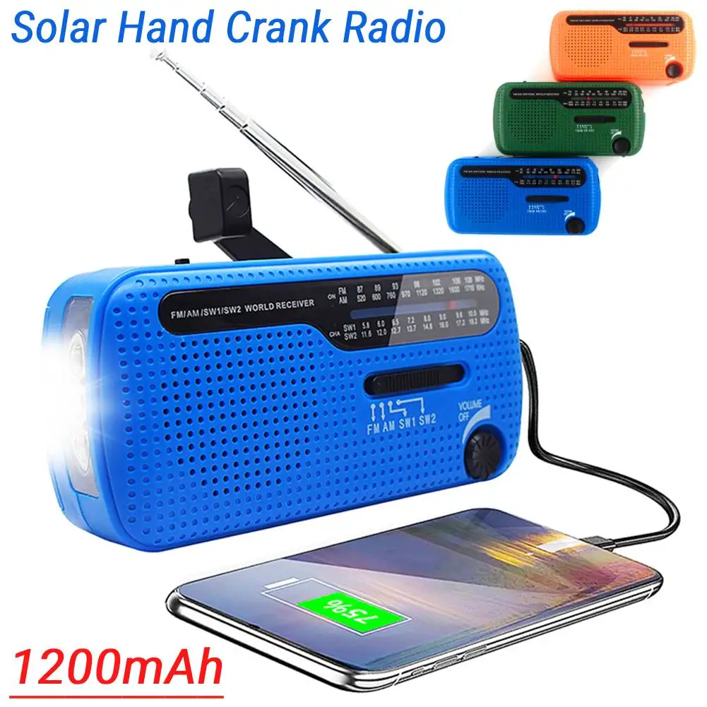 

1200mAh AM/FM/SW Emergency Radio Hand Crank Solar Radio with LED Flashlight Phone Charger SOS Alarm Multi-Band Stereo Radio