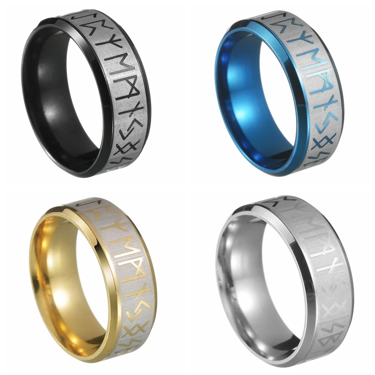 Men Ring Stainless Steel Fashion Style MEN Double Letter Rune Words Odin Norse Viking Amulet RETRO Rings Jewelry Wholesale