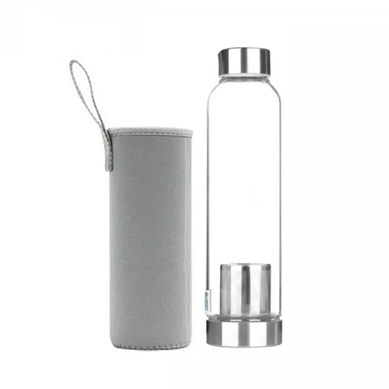 

550ML High Temperature Resistant Glass Sport Water Bottle with Tea Infuser + Protective Bag Water Bottle Wide mouth water bottle