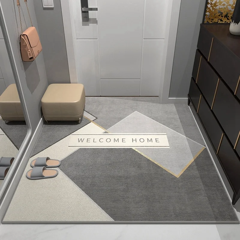 Newest Floor Mat Minimal Black Solid Doormat White Geometric Woven Border Wear Resistant Front Door Mat