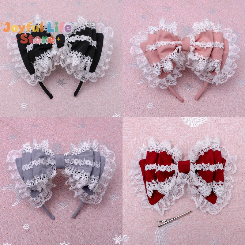 Hot Sale Lolita Retor Accessories Big Lace Bow Headband Sweet Hair Hoop Cosplay Headdress For Girls Gift