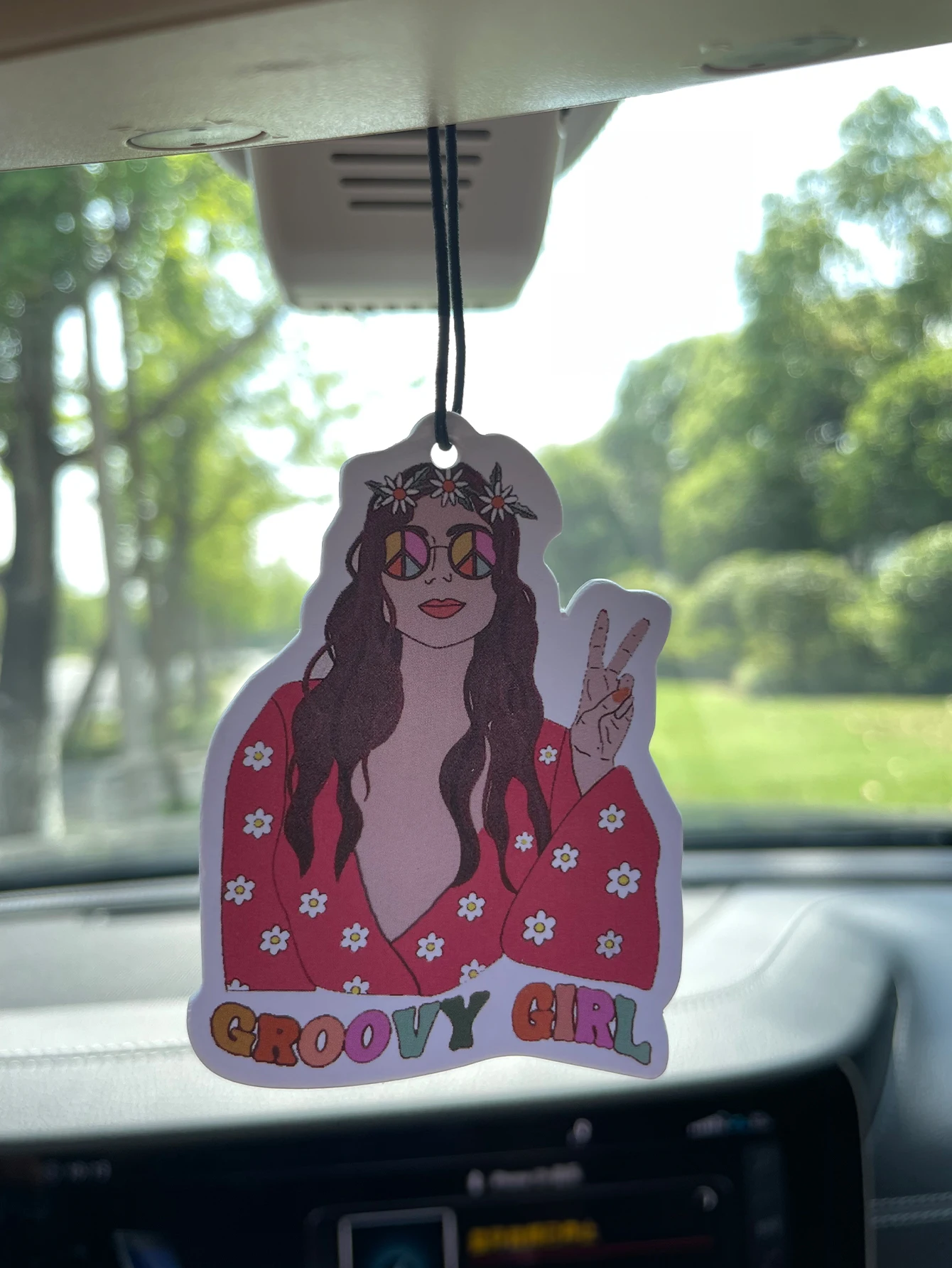Groovy Girl Retro Hippie Peace Sign Hanging Car Air Freshener, Natural Plant Extracted Scent, Alcohol-Free, Heat Resistant, Long