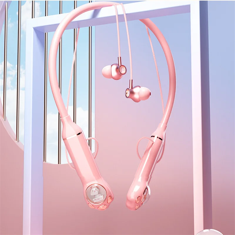 Wireless Bluetooth Earphone Neck Hanging Style Cute Cat Space Cabin RGB Light Effect Long Battery Life Sport Headphone For Girls view 5