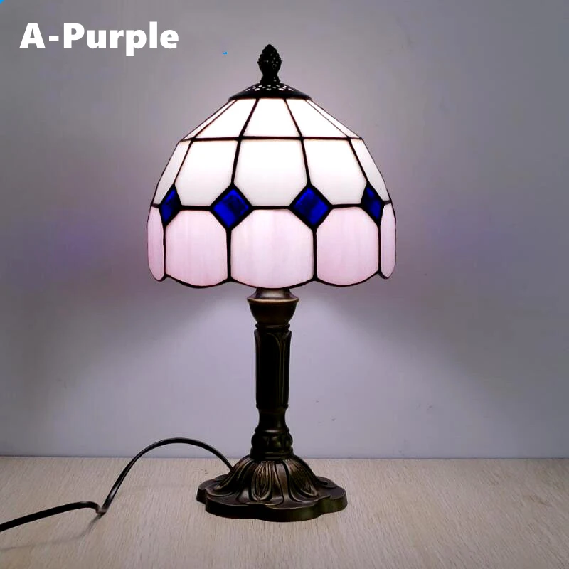 Klassieke kleurrijke tafellamp van gebrandschilderd glas E27 Vintage barokke mediterrane stijllamp voor slaapkamer, nachtkastje, bar, huisverlichting