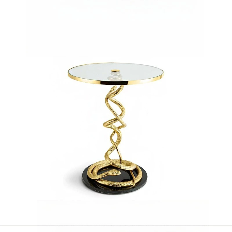 

Luxury art pure copper serpentine edge table, luxury house living room home creative round tea