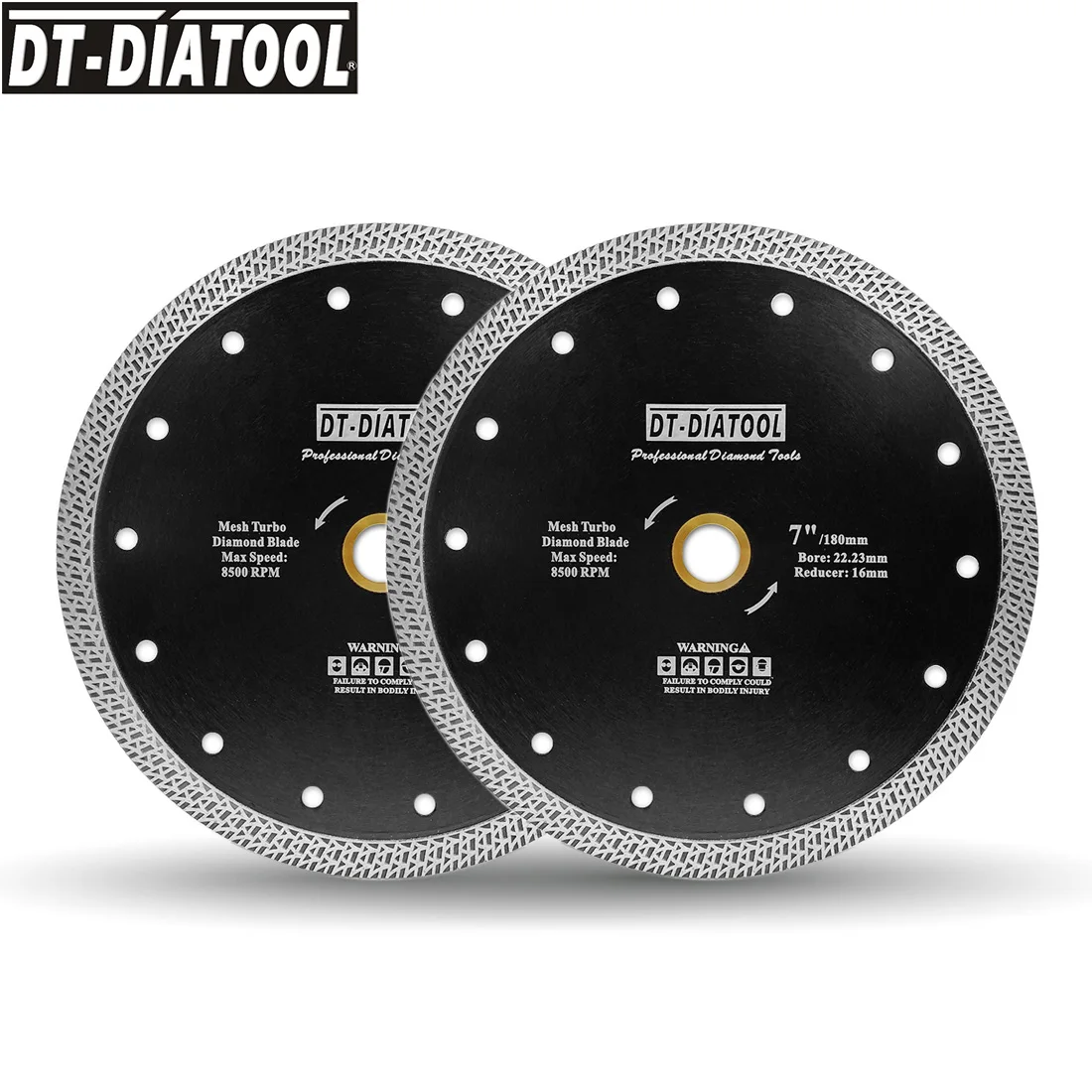 Diatool 1pc Dia 7inch 180mm Diamond Saw Blade Mesh Turbo Cutting Disc Wheel  For Hard Stone Granite Tile Marble Masonry Plate