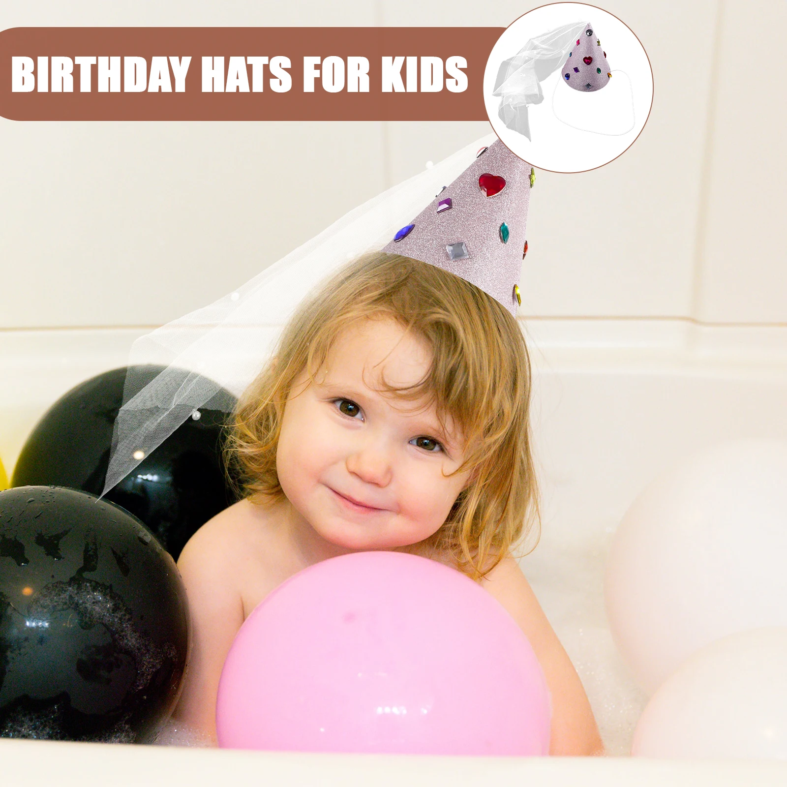 

Cute Kids Birthday Hat Princess Mesh Party Cone Hat Exquisite Decoration Breathable Comfortable First Birthday Headwear