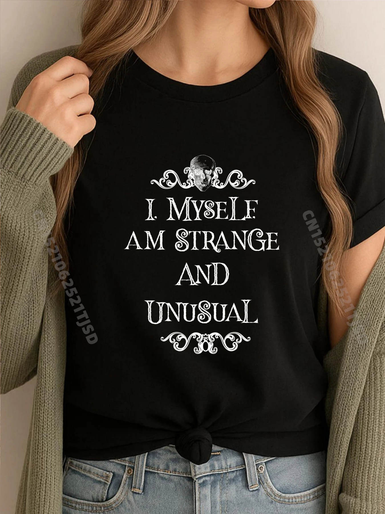 

I Myself Am Strange And Unusual Хэллоуин Темные Camisas Basicas Hombre Пары Oversize Мужской Большой Размер