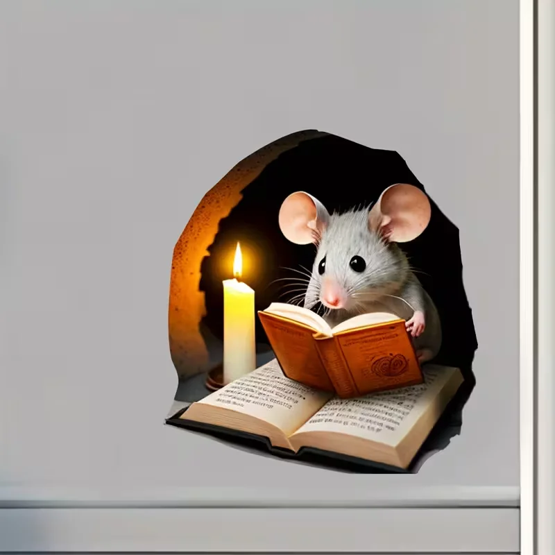 3D mouse hole wall sticker, removable artistic wall sticker, removable and reusable bedroom decoration, bookshelf decoration
