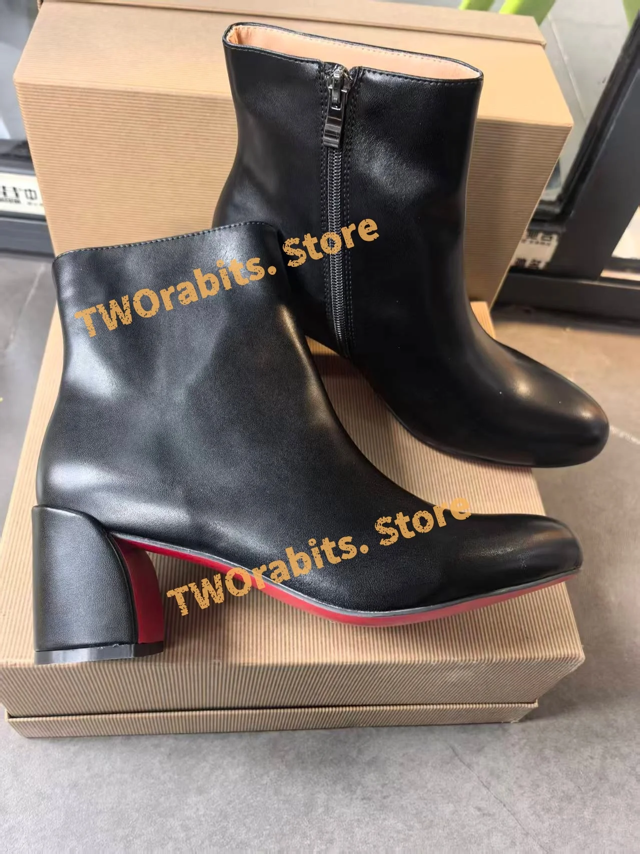 

Sexy Pumps Botas Mujer Dress Women Shoes Zipper Leather Ankle Boots Biker Thick Heels Designer Bottes Femmes Motorcycle botas