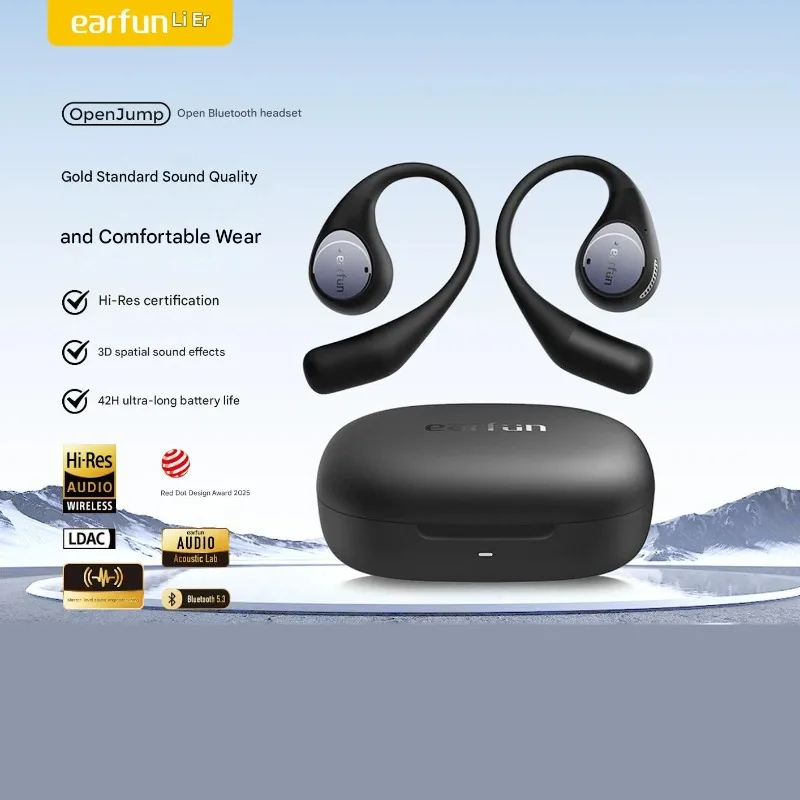 EarFun OpenJump Wireless Earbuds Open-Ear Bluetooth Noise Cancellation Low Latency Sports Headset IP67 Waterproof Ear Hooks New
