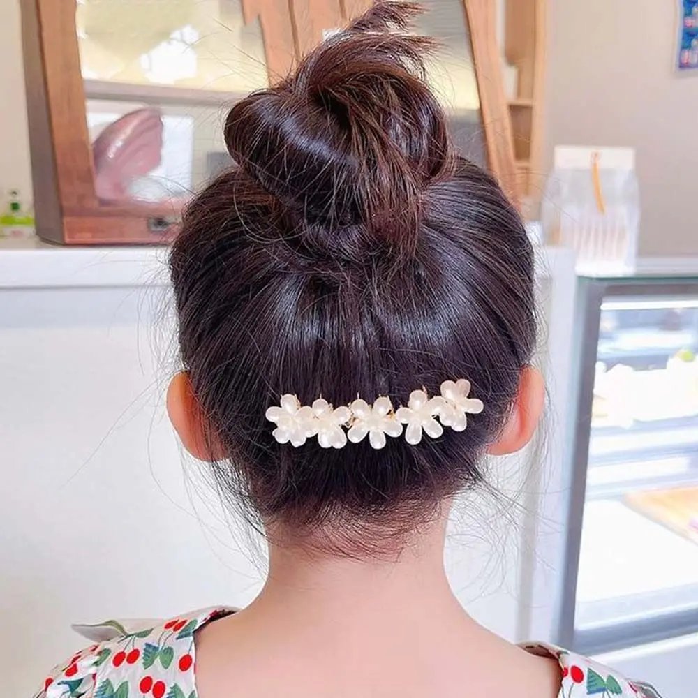 Sweet Hair Accessories Arylic Korean Style Crystal Hair Clip Kids Hair Comb Imitation Pearl Hair Claw Children Flower Hairpin