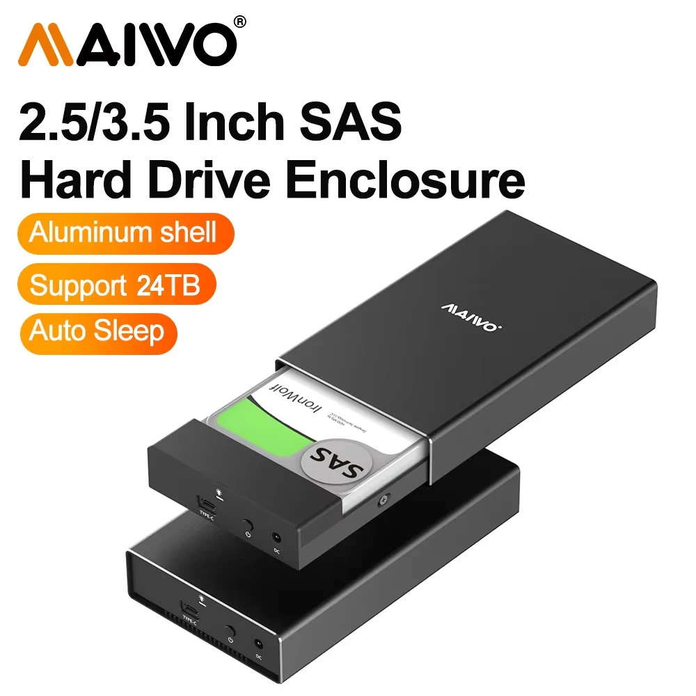 

MAIWO SAS Hard Drive To USB C Enclosure Adapter Fast 5Gbps Data Transfer Support 2.5"/3.5" SAS HDD Reader for Desktops Notebooks