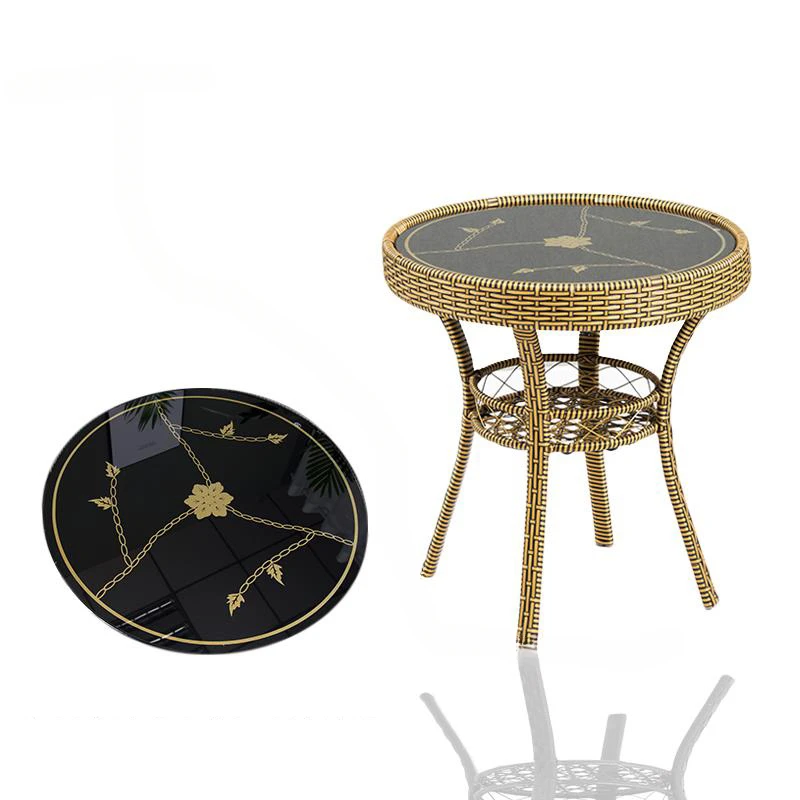 

Nordic PE Rattan Coffee Table Minimalist Modern Home Furniture Glass Round Table Living Room Leisure PE Rattan Coffee Tables