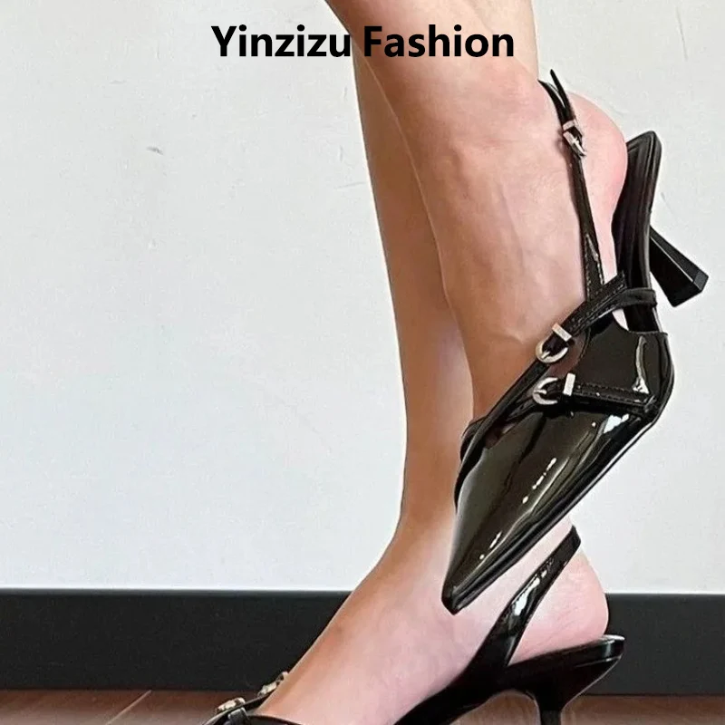 

High Heels 2024 Summer Stiletto Sandals Women Kitten Heel Pointed Toe Luxury Designer Sandals