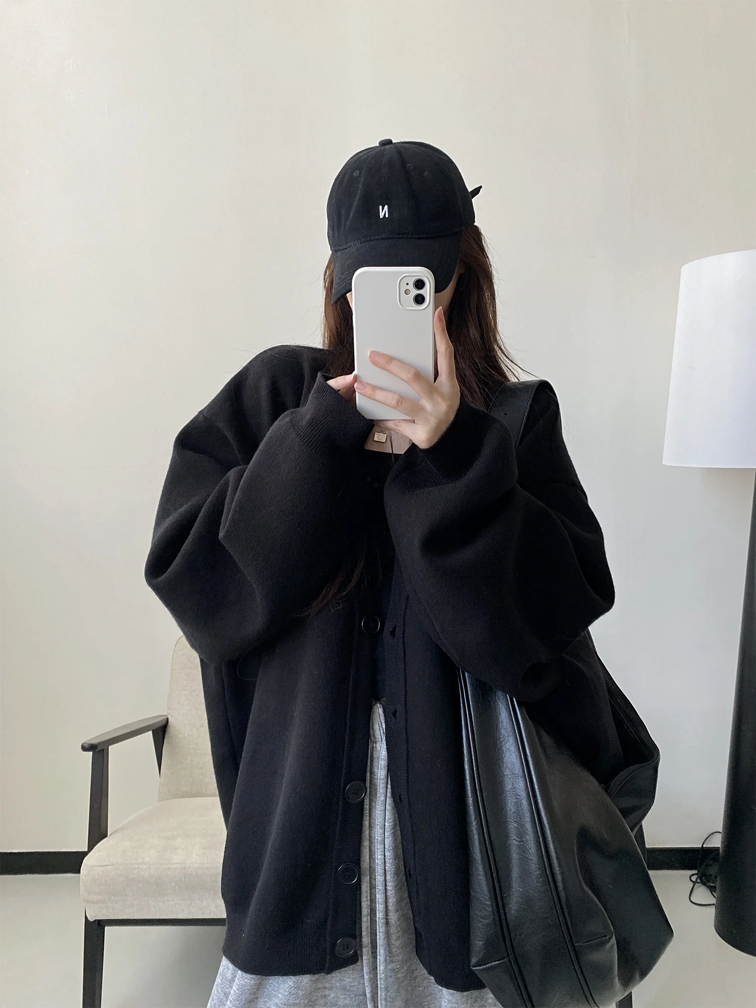 

SunYeo Bla Bear ence Oversized Long Sve Sweater Cardigan Comfortable Loose Fit Autumn Winter Faion Casual Sle