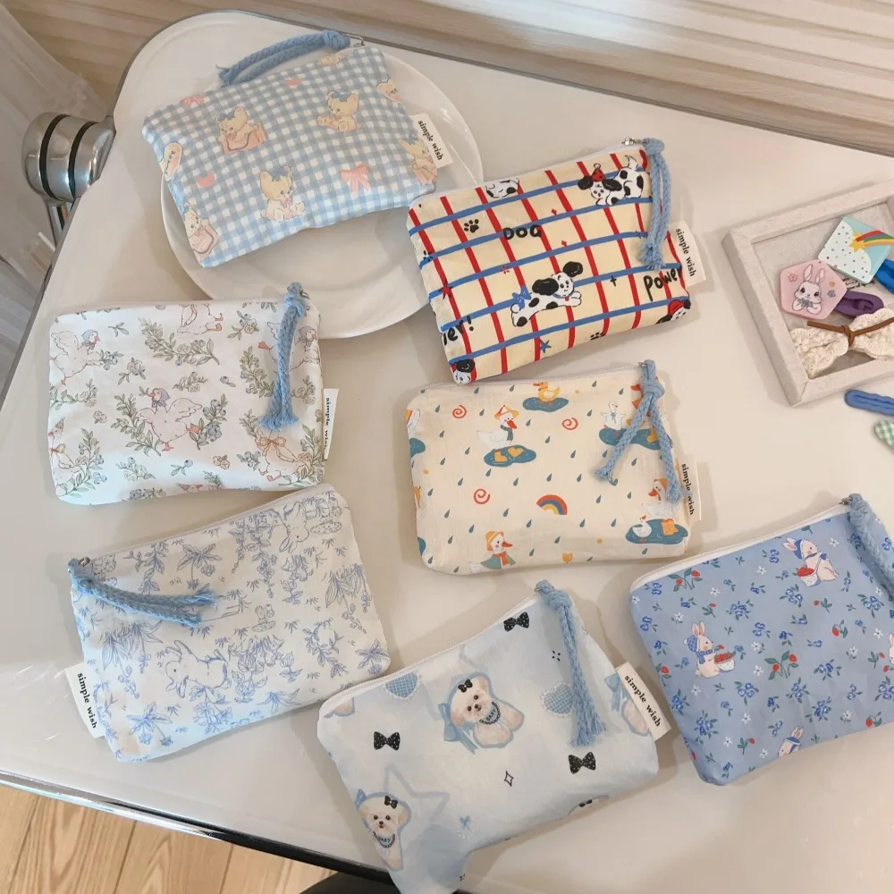 

New Cartoon Prints Mini Coin Purse Cotton Zipper Sundries Pouch Square Portable Earphone Lipstick Storage Bag