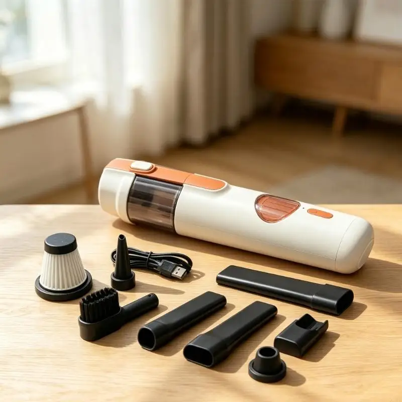 Rechargeable Handheld Car Vacuum with Crevice Nozzle, Brush Head and Filter for Vent Dust, Mats and Console Edges X37F