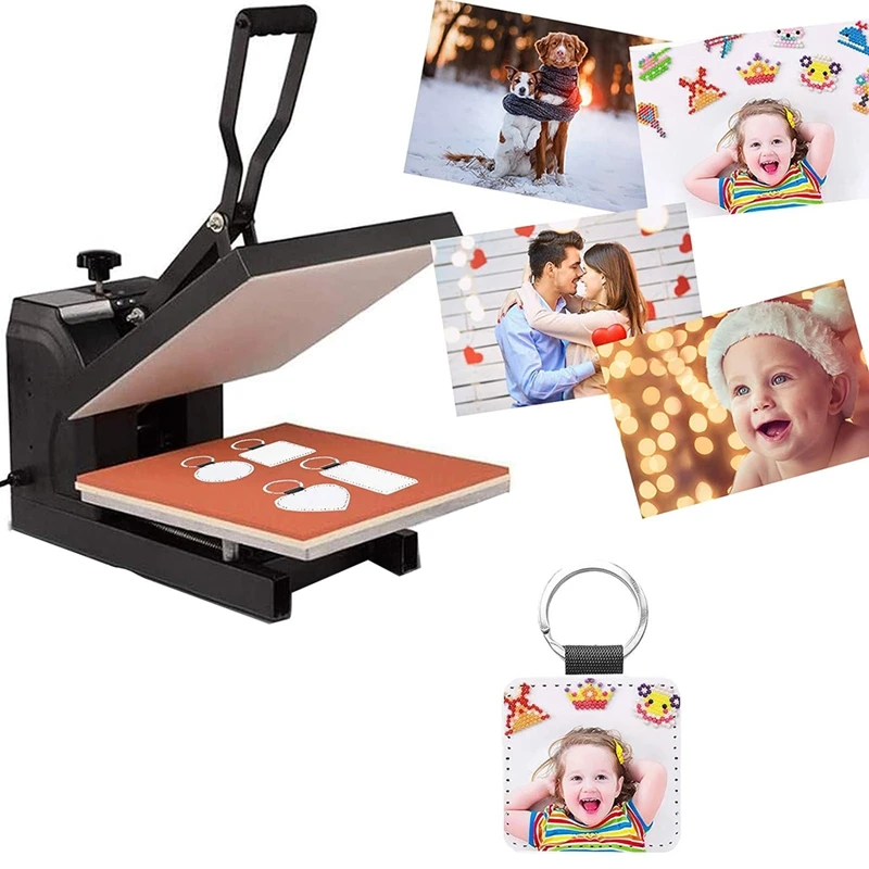 20 Pack Glitter PU Leather Keychain Heat Transfer Keyring Sublimation Blank Square Silver