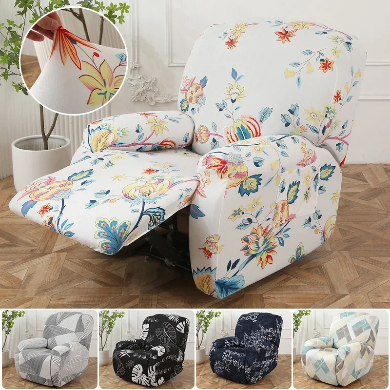 Printed Recliner Sofa Cover 4-Piece Lazy Boy Recliner Sofa Covers With Side Pockets Elastic Bottom Furniture Covers