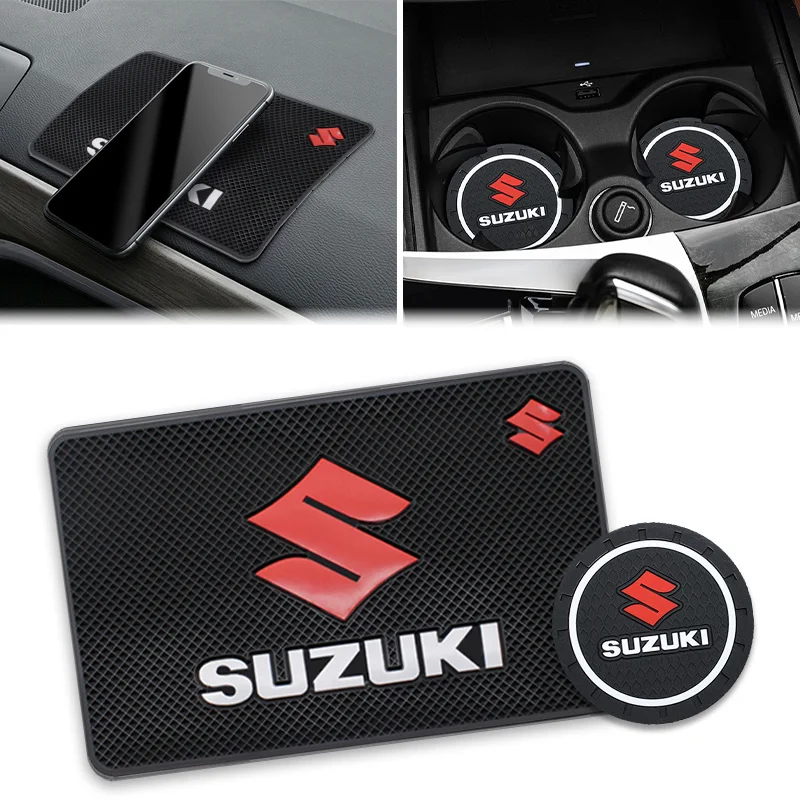 Car Coasters Water Cup Slots Interior Non-Slip Mat For Suzuki ALTO Grand Vitara Baleno SX4 Swift Jimny IGNIS Accessorie