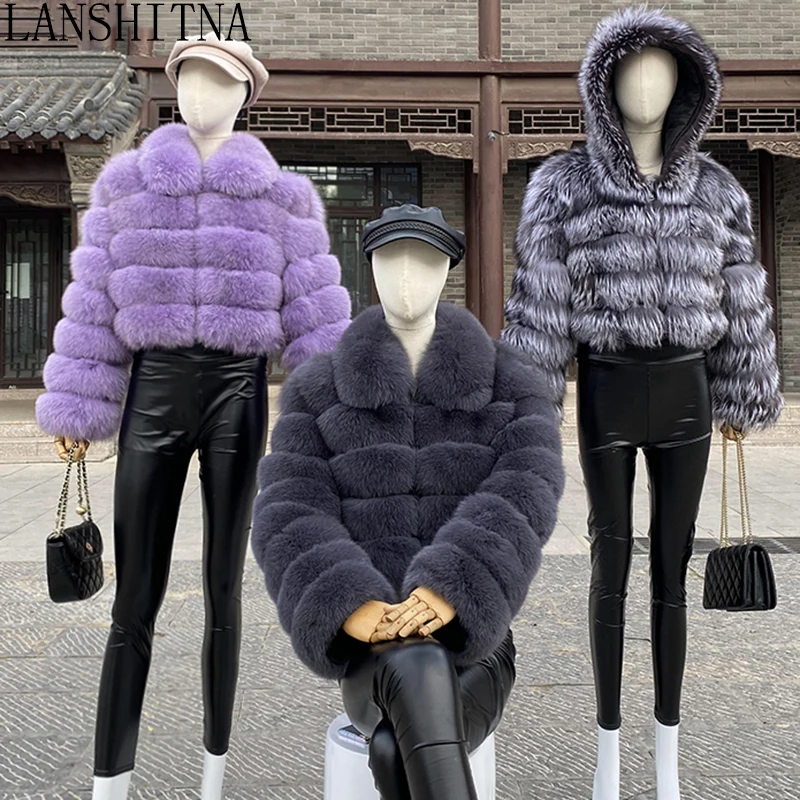 2023 New Style Fur Coat Woman Real Fox Fur Coat Collar Hood Full Length Sleeves Natural Fur Jacket Autumn And Winter Clothing