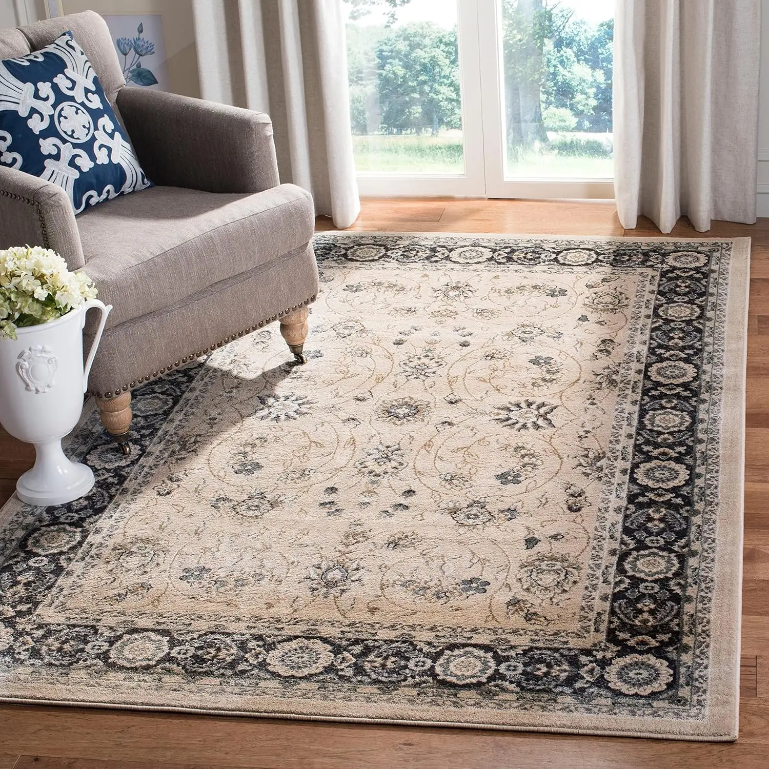 

Lyndhurst Collection Accent Rug - 3'3"" X 5'3"", Light Beige & Anthracite, Design, Non-Shedding & Easy Care, I For High Traffic
