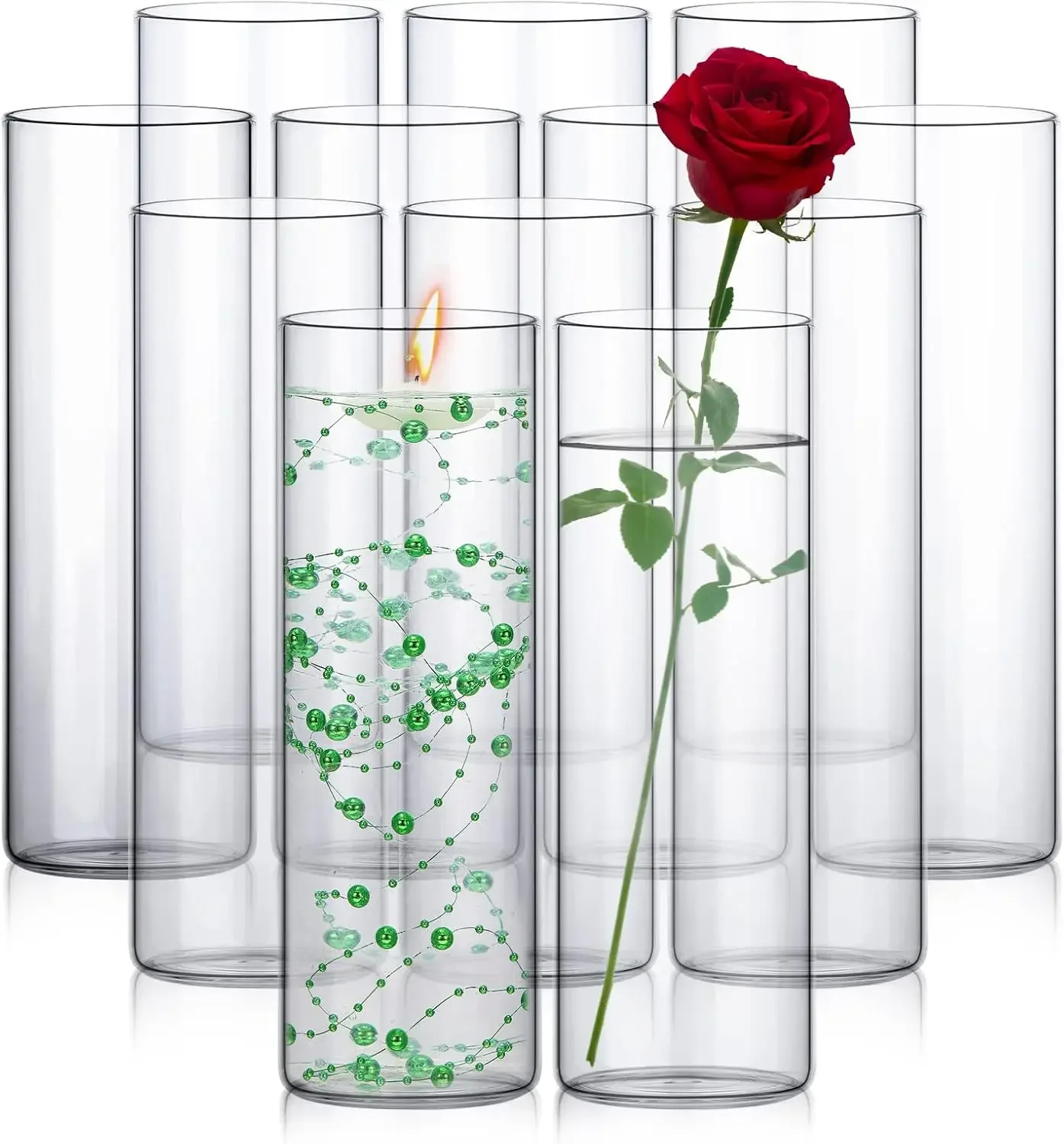 

12 Pack Glass Cylinder Vases Clear Flower Vase Tall Floating Candle Holders Centerpiece Vases for Table Home Wedding Decorations