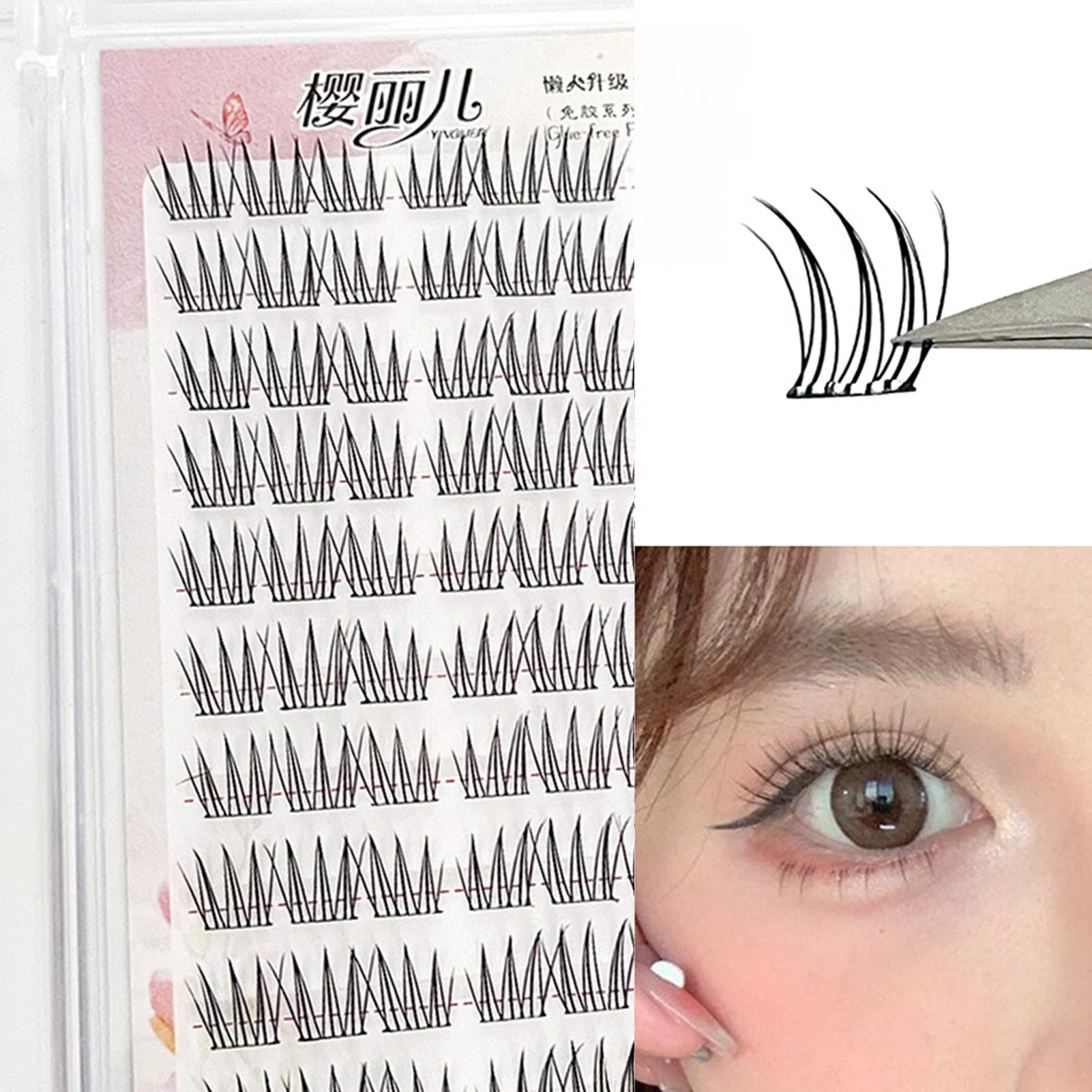 Kein Kleber erforderlich, koreanische falsche Wimpern, C-Locken, natürliche Wispy-Wimpernverlängerung, segmentierte Manga-Anime-Falsche Wimpern
