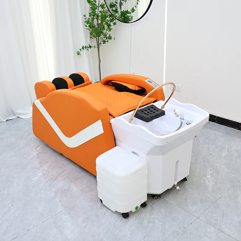 Modern Salon Equipment Head Therapy Electric Massage Washing Chair Luxury Removable Shampoo Bed With Water Tank For Salon Use