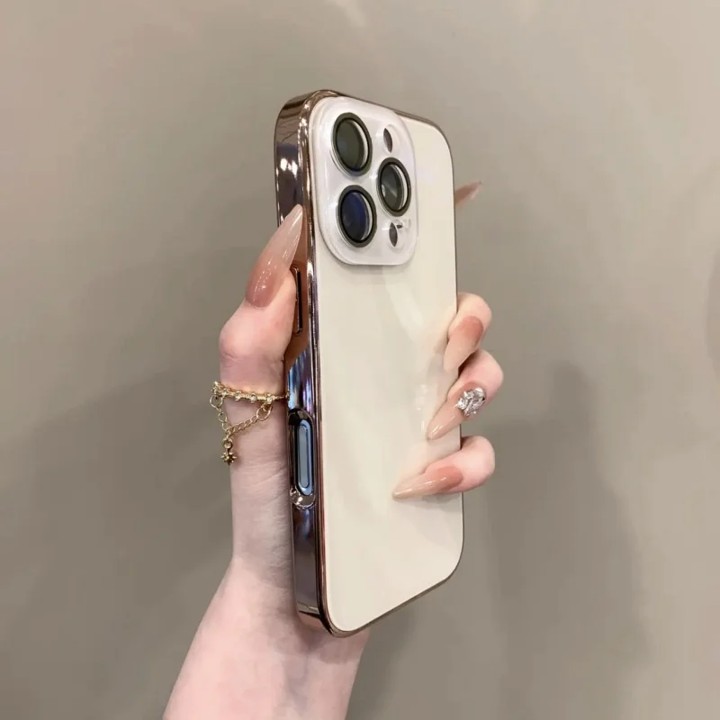

White Electroplated Glass Phone Case for 5Promax Full Cover Protection Lens Film Simple Design New Trend in the Market