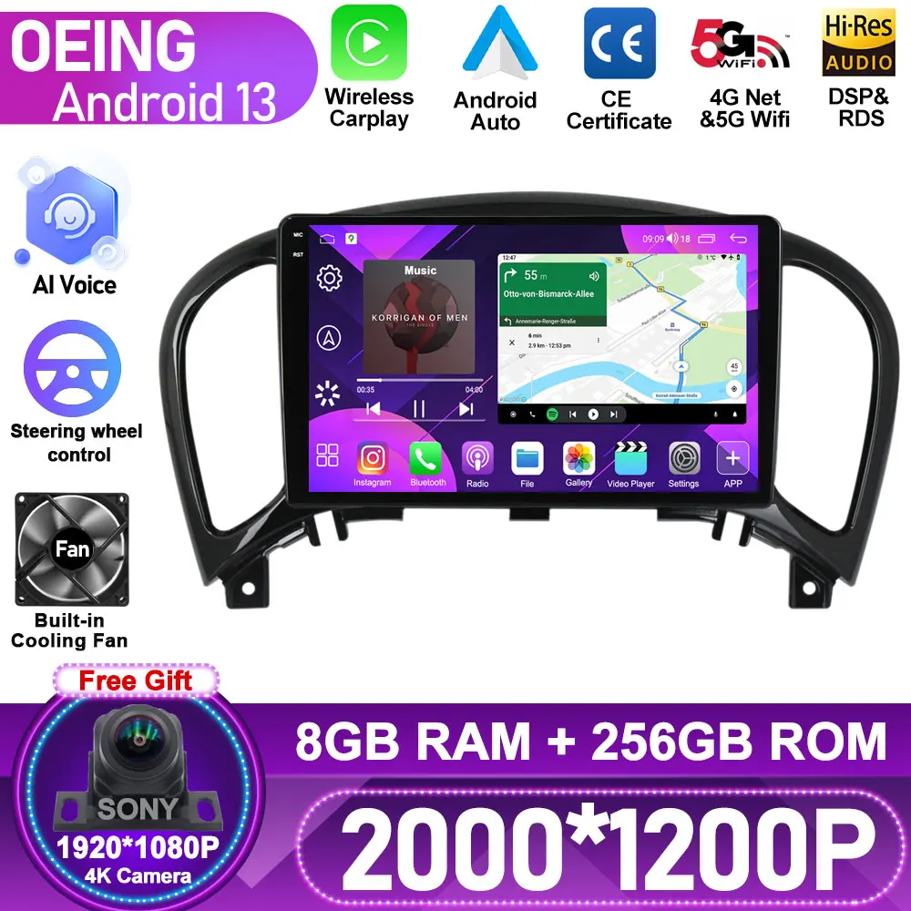 

For Nissan Juke YF15 2010 - 2014 Android Auto HIFI QLED Car Radio Multimedia Video Player 2 din Carplay GPS Head Unit Monitor