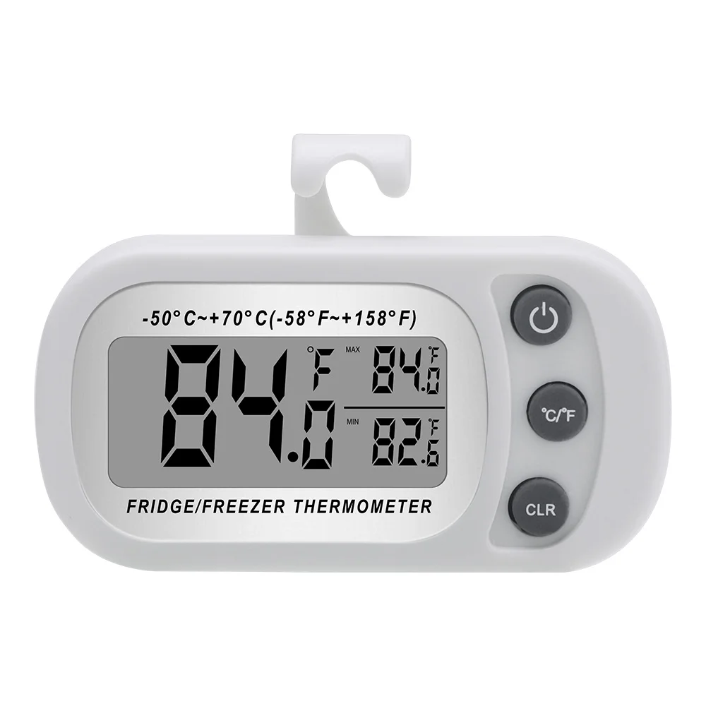 Digital Freezer Room Thermometer - Large LCD Refrigerator Fridge Thermometer with Magnetic Back & Hook, Waterproof Kitchen Home