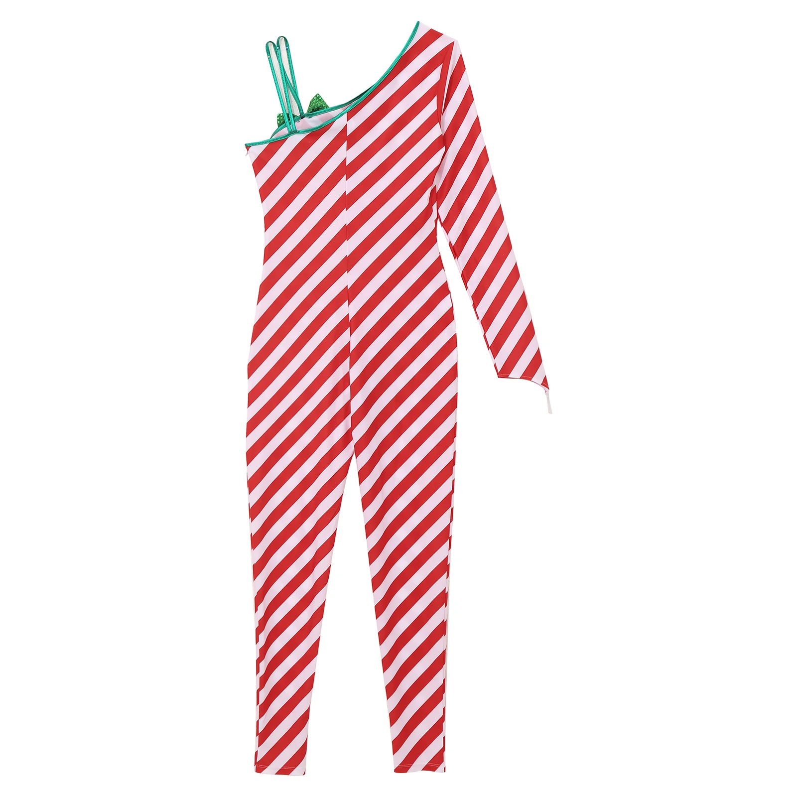 Women Adults Cosplay Candy Cane Costume Striped One-piece Christmas Jumpsuit Unitard Ballet Gymnastics Leotard Xmas Bodysuit