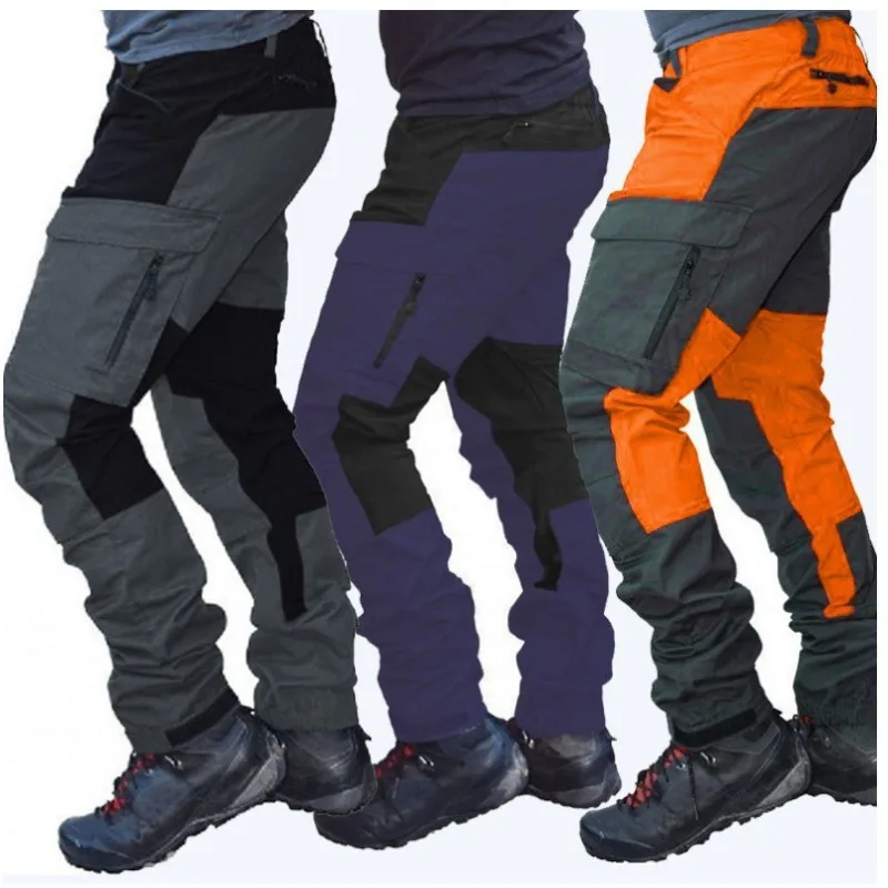 

Long Pants Slim Fit Outdoor Sports Motorcycle Casual Multi Pocket Color Blocked Work Pants for Men
