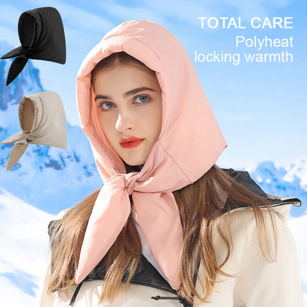 Winter Warm Down Cotton Headscarf Cap Women Lightweight Windproof Earflaps Cotton Hat Waterproof Snow Thermal Thicken Skiing Hat