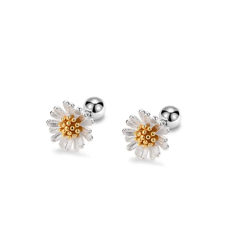 

Authentic 925 Sterling Silver Earring Summer Daisies Turnbuckles Stud Earrings For Women Girl Wedding Party Jewelry Gift