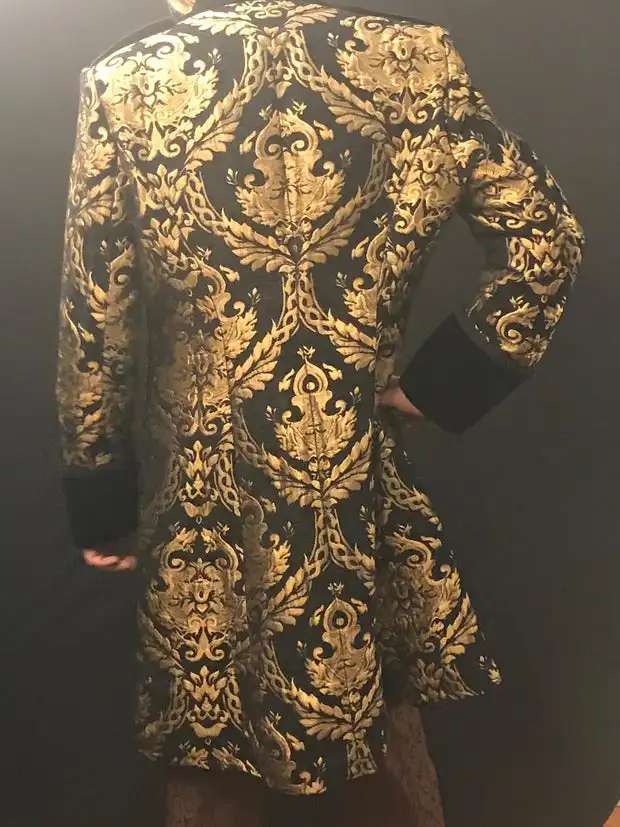 Black And Gold Brocade Colonial Jerkin Victorian Renaissance Medieval Revolutionary Buccaneer Pirate Coat Gothic Tudor Jacket