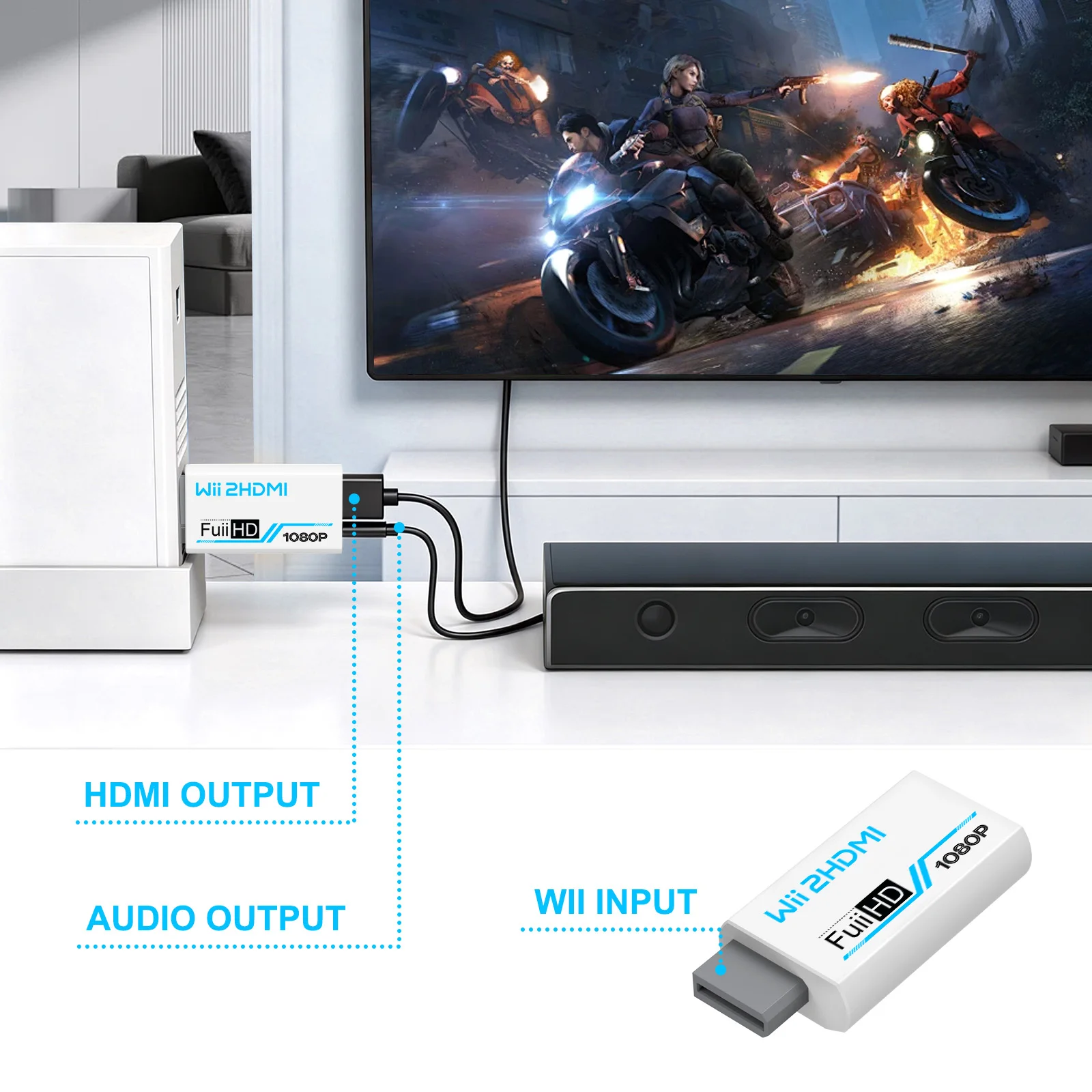 Full HD 1080P HDMI Adapter 3.5mm Video Audio Cable for Wii Console for high speed Wii HDMI Cable for HDTV Converter Game Machine