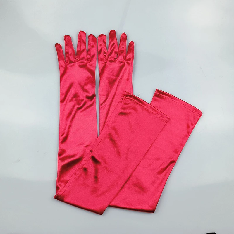 Guantes de satén para vestido de fiesta de graduación, elásticos, perlas mercerizadas, blanco y negro, Extra largos, accesorios de ropa de cena para mujer