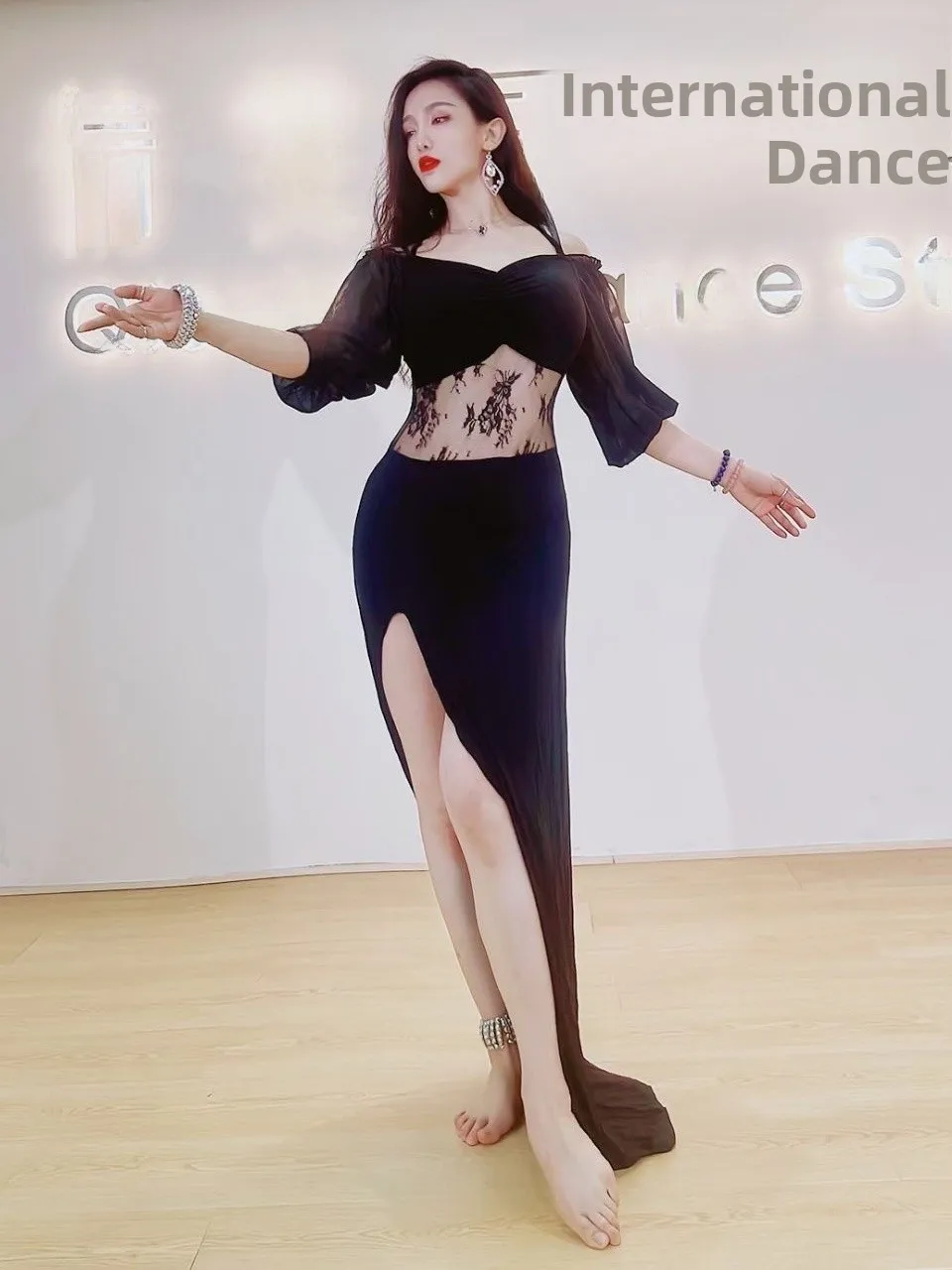 فستان تدريب الرقص الشرقي من الدانتيل الأبيض، زي أداء الرقص الشرقي الجديد لربيع وصيف، ملابس رياضية للياقة البدنية واليوجا للنساء #3