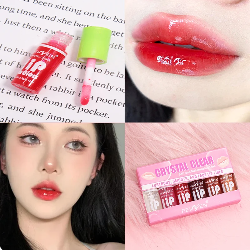 6PCS Moisturizing Lip Gloss Transparent Lip Oil Hydrating Lip Glaze Lip Plumper Hydrating Make Up Liquid Lipstick Set Cosmetics