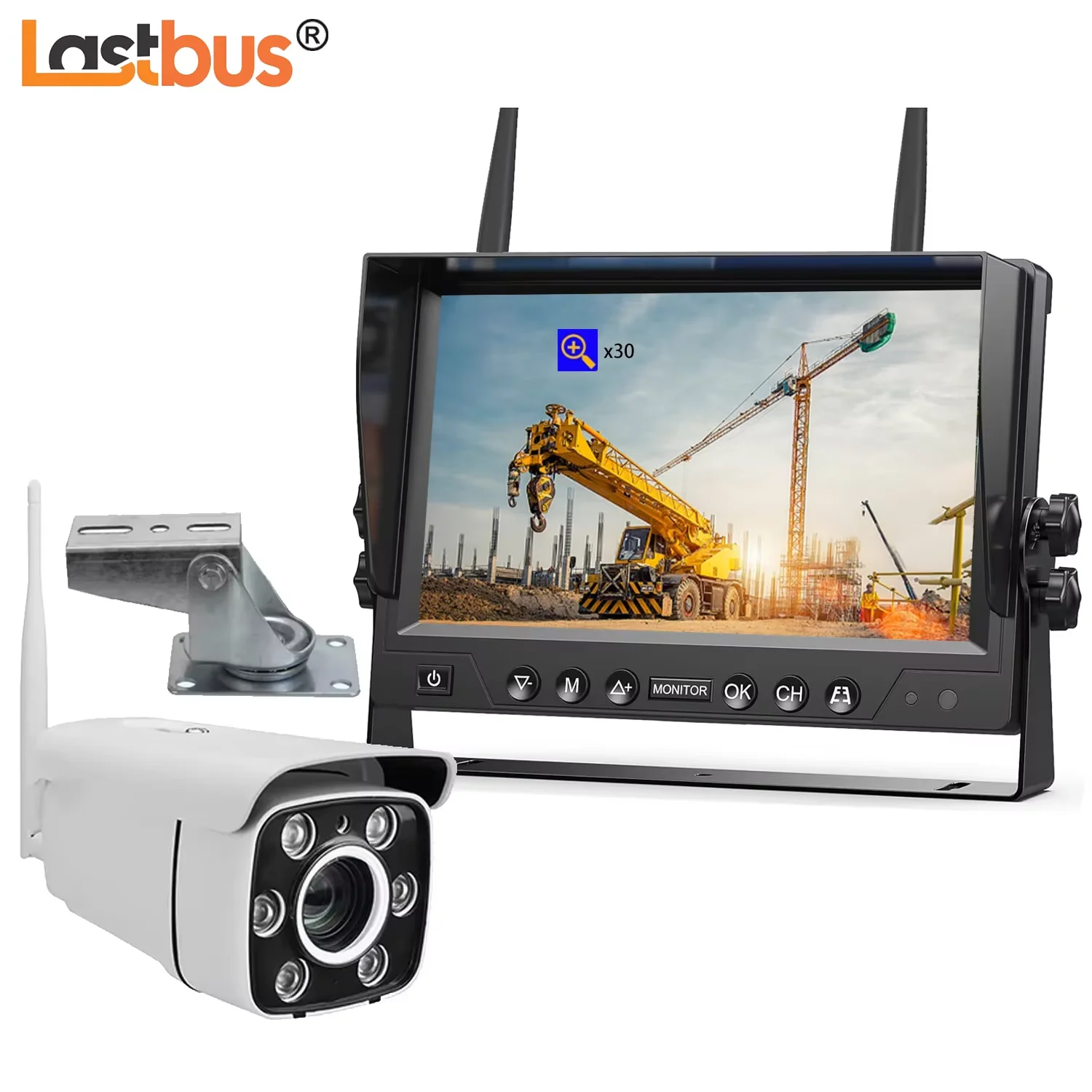 

Lastbus Crane Wireless 30x Zoom Monitoring Camera Car Reversing Rear 9" Split Screen Quad Monitor DVR Kit For Tower Crane
