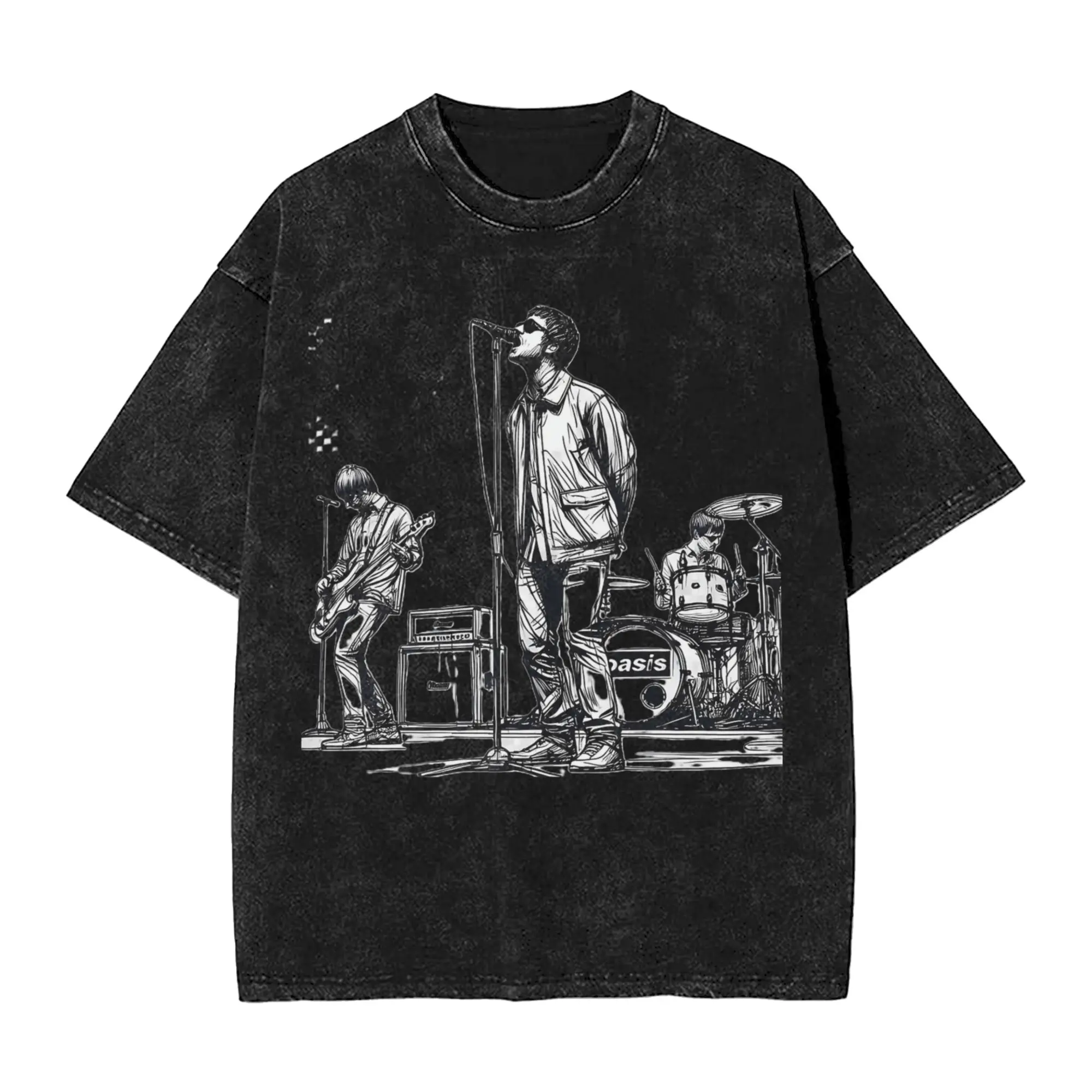 Minimalist Line Of O-Oasis Performing  Britpop Band T Shirts Hip Hop Washed Oversize T-Shirt Retro for Men Streetwear Tee Shirt